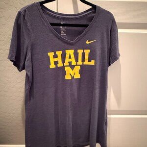 Nike | Michigan "Hail M" V-Neck Tee | Distressed Navy | Size: L